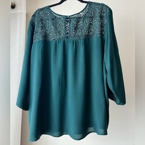 Old Navy Green Lace eyelet yoke neck top